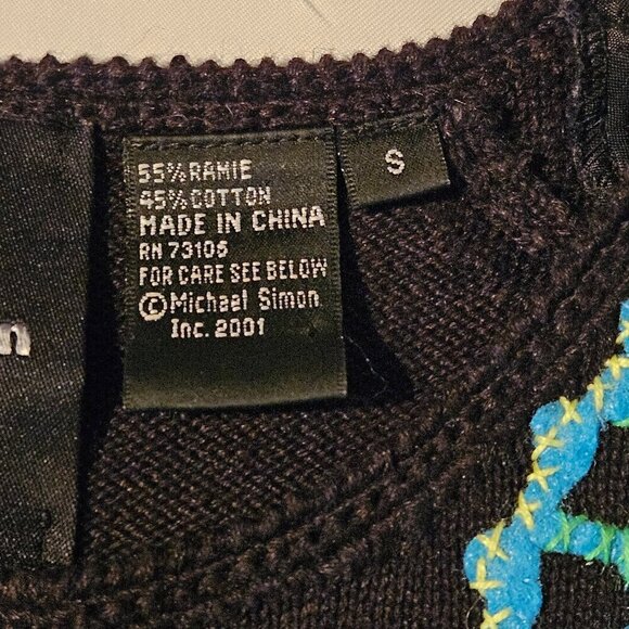 Michael Simon BLACK  MULTI CIRCLE PRINT  Applique SWEATER Size S - Picture 5 of 7